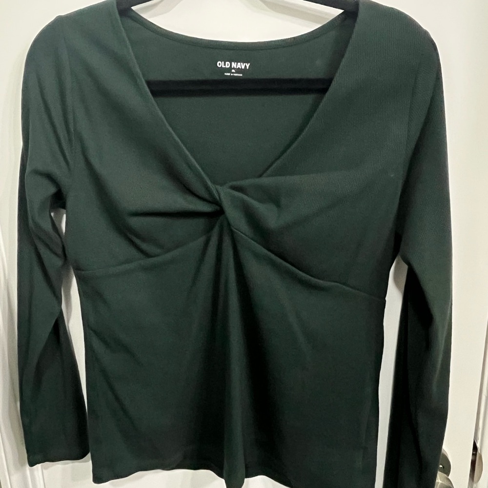 Old Navy Women's Dark Green Twist-Detail Long Sleeve Top